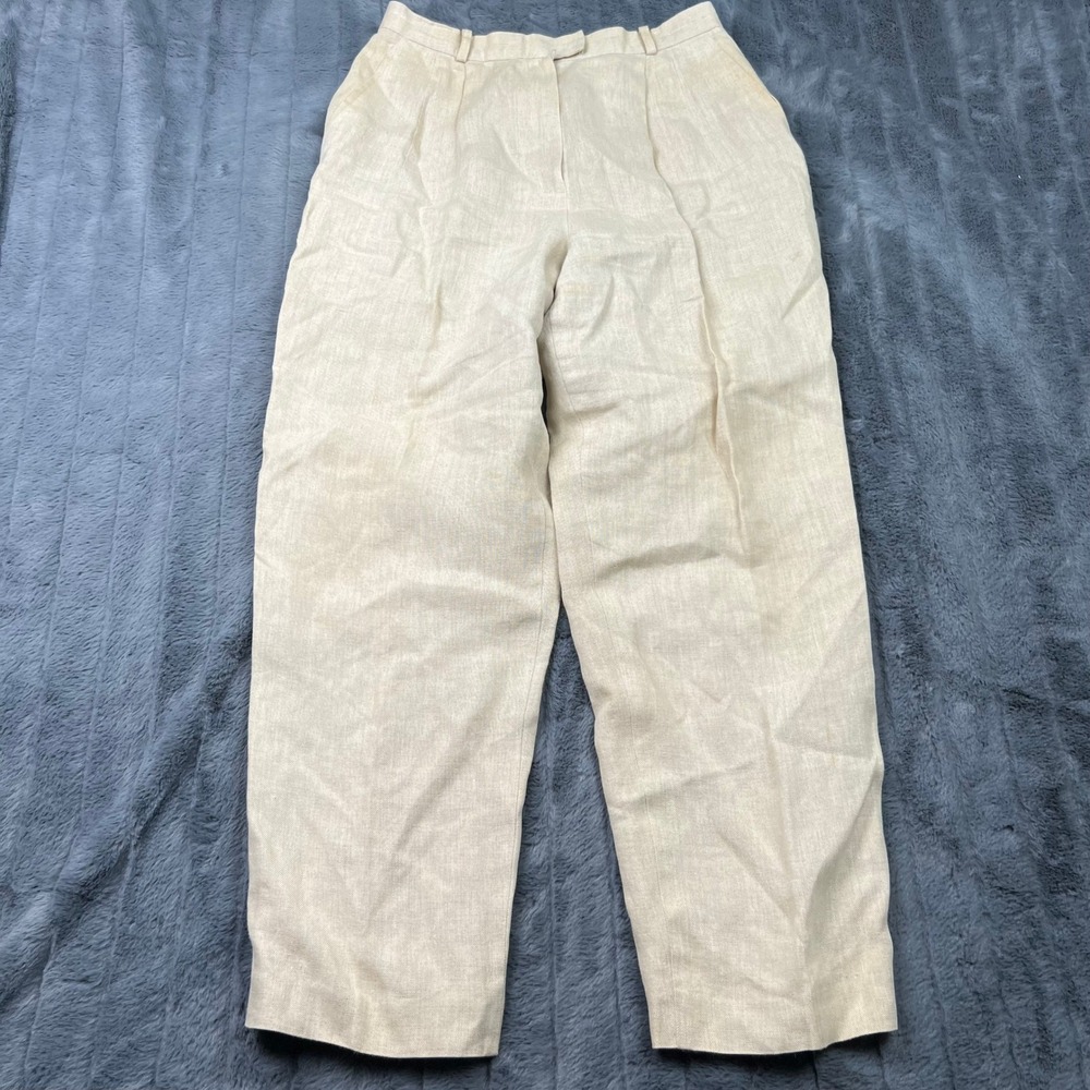 Talbots Petites Irish Linen Pleated Trousers Beige Tan Lined Dress Pants 10P